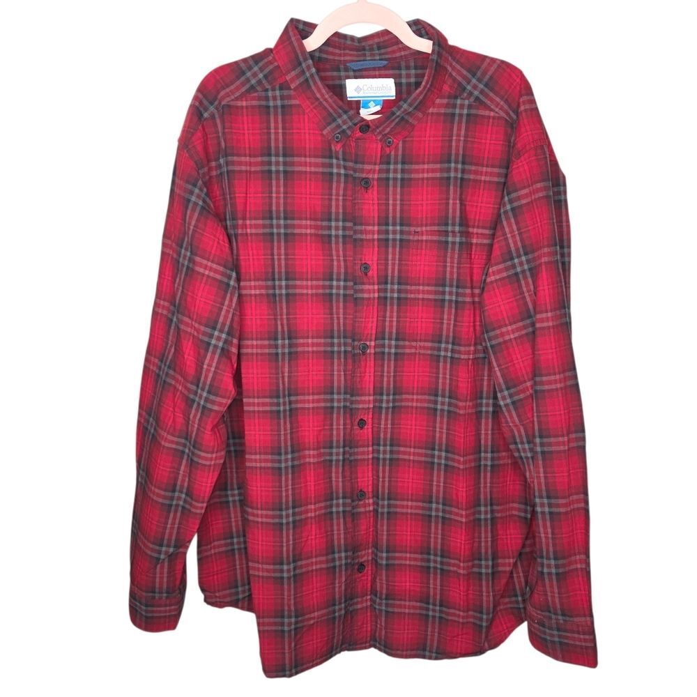 Columbia Red & Gray Plaid Long-Sleeve Button-Down Shirt Size XXL